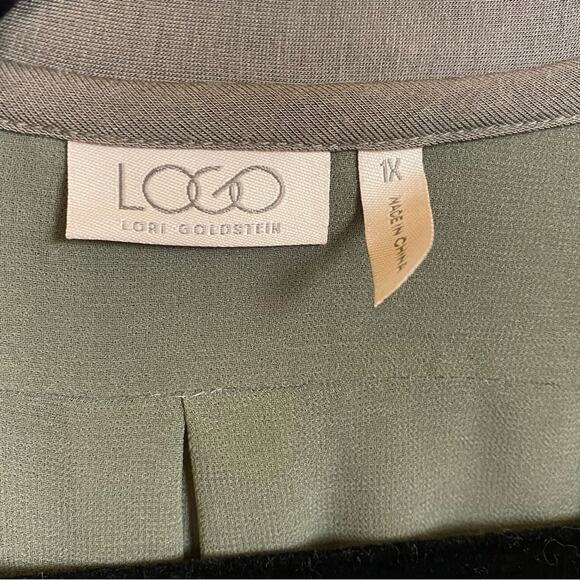LOGO by Lori Goldstein Sage Green Open Front Mixed Media Cardigan Top Size 1X - Picture 5 of 7